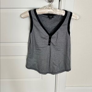 Talbots Grey Tank with Black Trim and V-Neck Button Placket